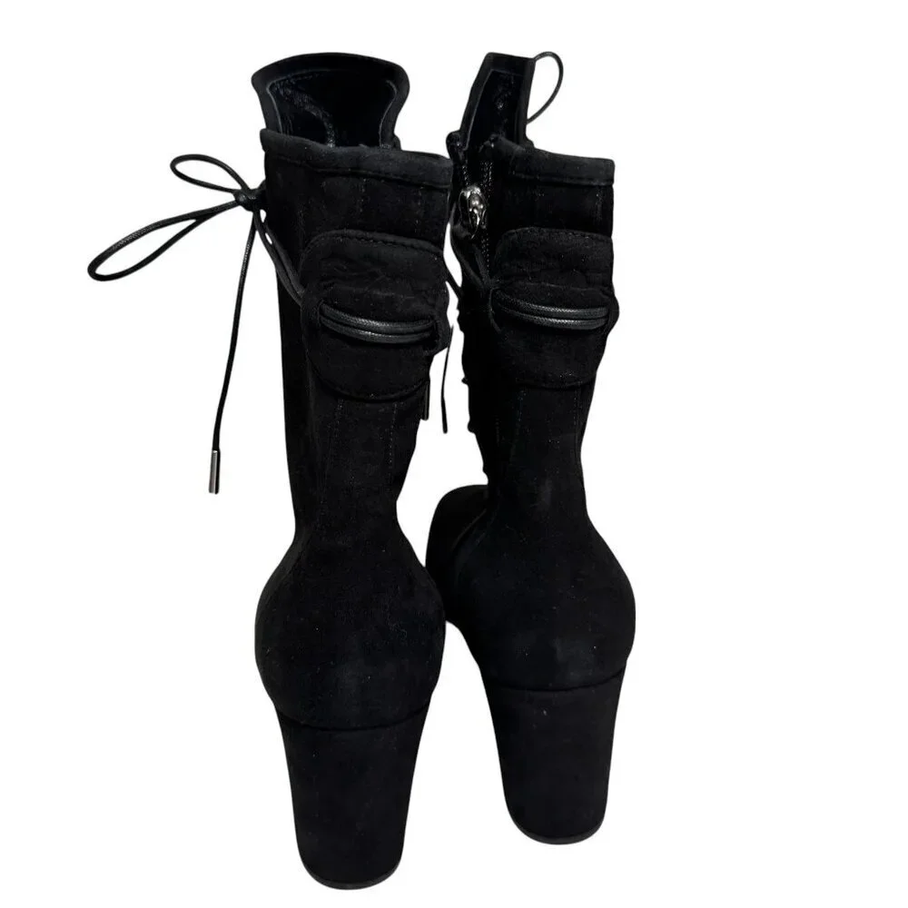 $600‎ Longchamp Black Suede Lace Up Boots Sz 41 9.5 NEW